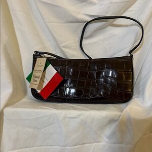 Wilsons Leather Dark Brown Croc-Embossed Clutch